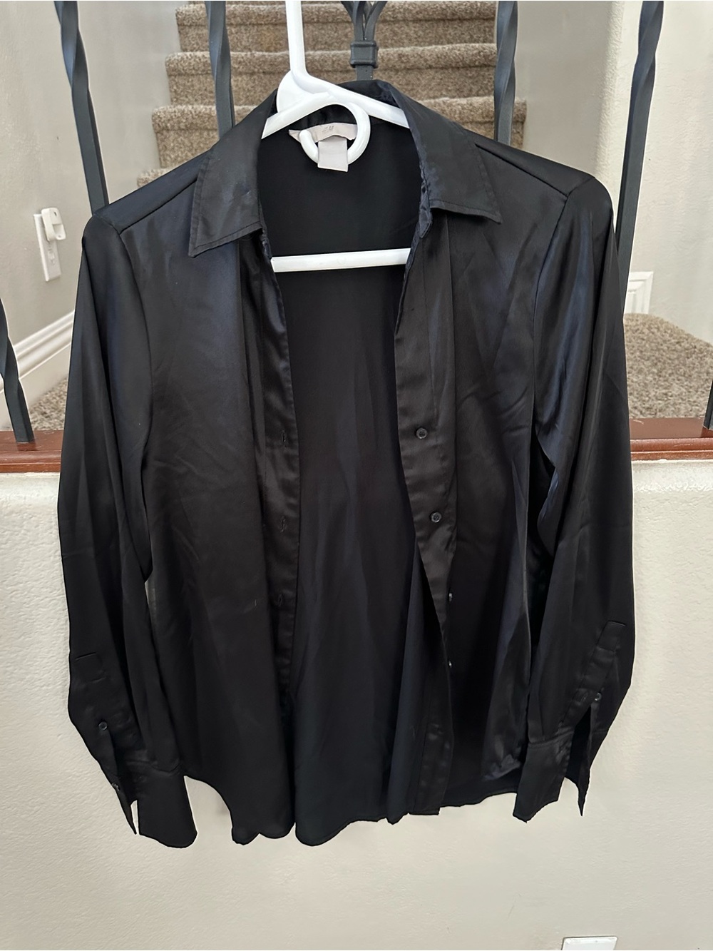 H&M Black Satin Button-Down Shirt
